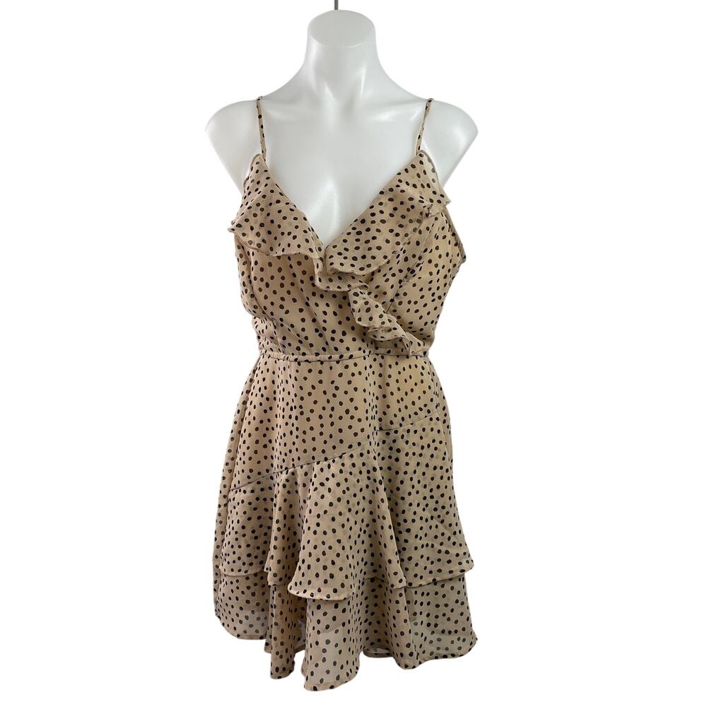 Japna Women's Black Tan Sleeveless Polka Dots Tiered Camisole Jumpsuit Romper M
